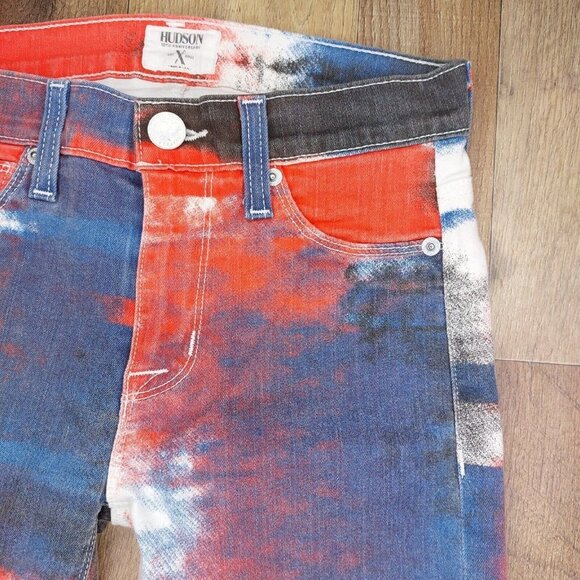 HUDSON Junior Women 24 “Nico” Mid-Rise Super Skinny Jegging Jeans Red White Blue - Picture 3 of 16